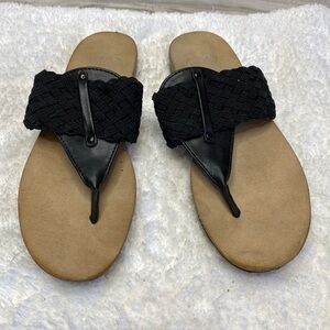 SM New York Black Boho Thong Slide Sandals Braided 7